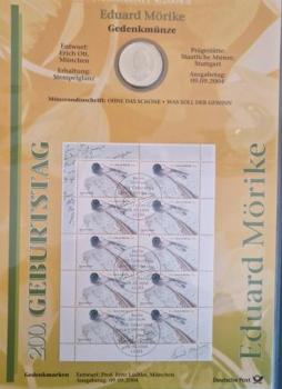 Numisblatt 04/2004 mit Gedenkmünze 10 EUR Eduard Mörike 925er Silber