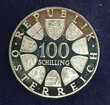 Preview: 100 Schilling Münze "Olympische Winterspiele 1976" aus 640er Silber, Logo
