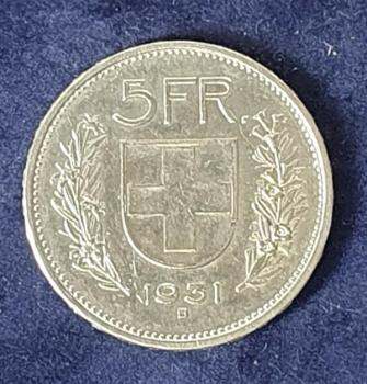 5 Franken Alphirte Schweiz "Confoederatio Helvetica" 1931 B, Silbermünze 835