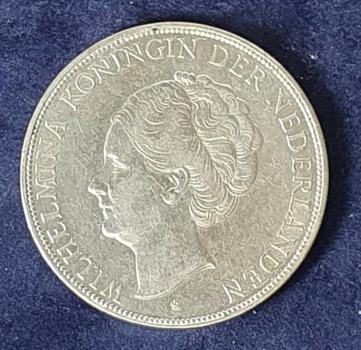 2 1/2 Gulden 1929, Königin Wilhelmina, Niederlande, Silber 720