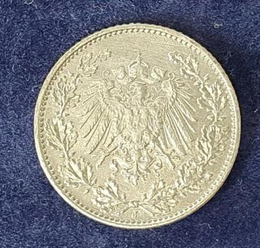 Preview: 1/2 Mark - Wilhelm II Typ 2 - kleiner Schild, 1914 J Deutschland, 900er Silbermünze