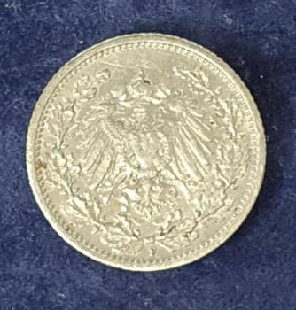 1/2 Mark - Wilhelm II Typ 2 - kleiner Schild, 1906 F Deutschland, 900er Silbermünze