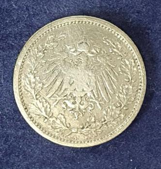 1/2 Mark - Wilhelm II Typ 2 - kleiner Schild, 1905 A Deutschland, 900er Silbermünze