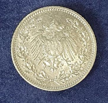 1/2 Mark - Wilhelm II Typ 2 - kleiner Schild, 1913 D Deutschland, 900er Silbermünze
