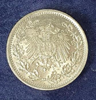1/2 Mark - Wilhelm II Typ 2 - kleiner Schild, 1916 A Deutschland, 900er Silbermünze