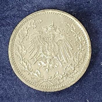 Preview: 1/2 Mark - Wilhelm II Typ 2 - kleiner Schild, 1918 A Deutschland, 900er Silbermünze