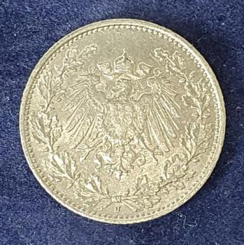 1/2 Mark - Wilhelm II Typ 2 - kleiner Schild, 1909 J Deutschland, 900er Silbermünze
