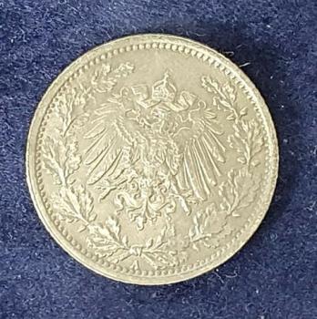 Preview: 1/2 Mark - Wilhelm II Typ 2 - kleiner Schild, 1917 A Deutschland, 900er Silbermünze
