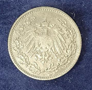 Preview: 1/2 Mark - Wilhelm II Typ 2 - kleiner Schild, 1906 D Deutschland, 900er Silbermünze