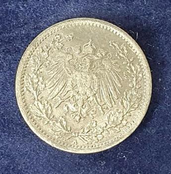 1/2 Mark - Wilhelm II Typ 2 - kleiner Schild, 1914 A Deutschland, 900er Silbermünze