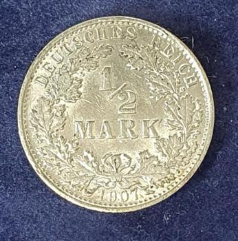 1/2 Mark - Wilhelm II Typ 2 - kleiner Schild, 1907 A Deutschland, 900er Silbermünze