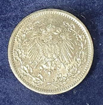 Preview: 1/2 Mark - Wilhelm II Typ 2 - kleiner Schild, 1907 A Deutschland, 900er Silbermünze