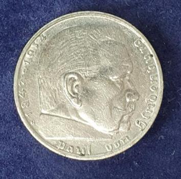 Preview: 2 Reichsmark Hindenburg 1939 G, Deutsches Reich, 625er Silbermünze