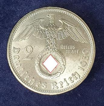 2 Reichsmark Hindenburg 1939 D, Deutsches Reich, 625er Silbermünze