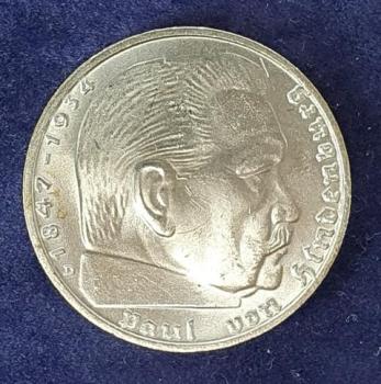 Preview: 2 Reichsmark Hindenburg 1939 D, Deutsches Reich, 625er Silbermünze