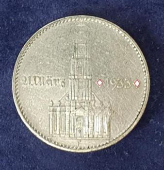 2 Reichsmark Drittes Reich "Garnisonskirche" 1934 aus 625er Silber