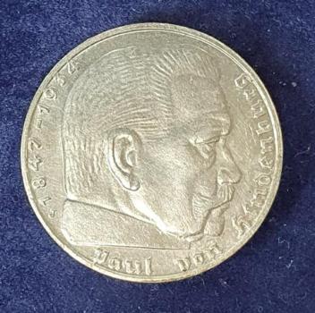 Preview: 2 Reichsmark Hindenburg 1939 J, Deutsches Reich, 625er Silbermünze