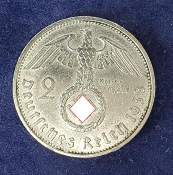2 Reichsmark Hindenburg 1938 A, Deutsches Reich, 625er Silbermünze