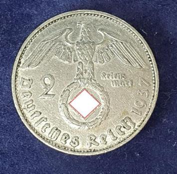 2 Reichsmark Hindenburg 1937, Deutsches Reich, 625er Silbermünze