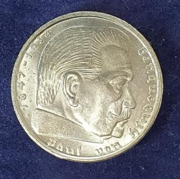 Preview: 2 Reichsmark Hindenburg 1938 E, Deutsches Reich, 625er Silbermünze