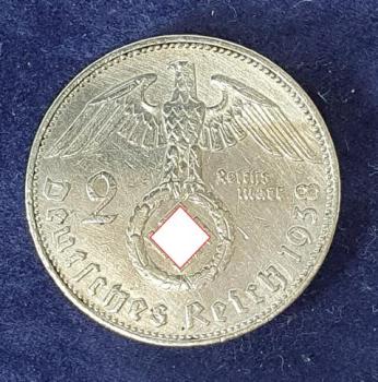 2 Reichsmark Hindenburg 1938, Deutsches Reich, 625er Silbermünze