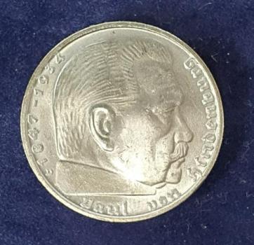 Preview: 2 Reichsmark Hindenburg 1938 D, Deutsches Reich, 625er Silbermünze