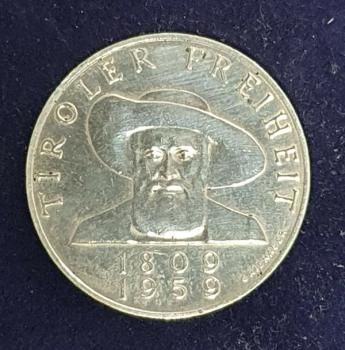 50 Schilling "150. Jahrestag des Tiroler Freiheitskampfes Andreas Hofer" 1959, Österreich 900er Silbermünze