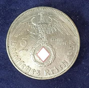 2 Reichsmark Hindenburg 1937 D, Deutsches Reich, 625er Silbermünze