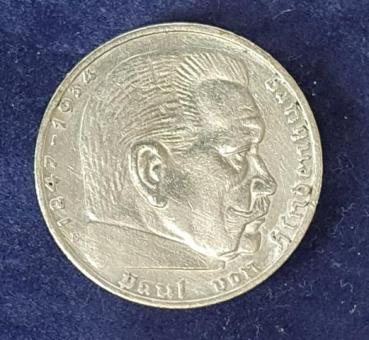 2 Reichsmark Hindenburg 1937 D, Deutsches Reich, 625er Silbermünze