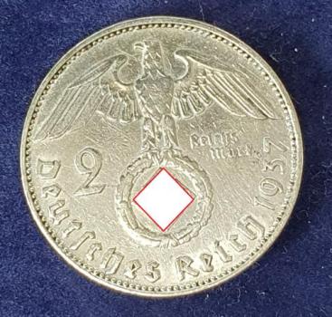 2 Reichsmark Hindenburg 1937 J, Deutsches Reich, 625er Silbermünze