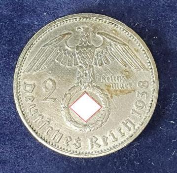 2 Reichsmark Hindenburg 1938 D, Deutsches Reich, 625er Silbermünze