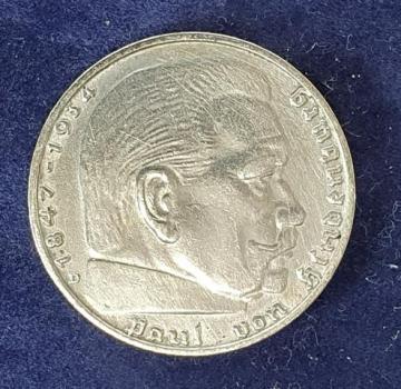 Preview: 2 Reichsmark Hindenburg 1938 D, Deutsches Reich, 625er Silbermünze