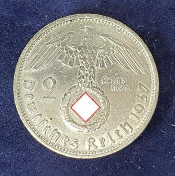 2 Reichsmark Hindenburg 1937, Deutsches Reich, 625er Silbermünze