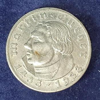 2 Reichsmark Martin Luther 1933 J, Deutsches Reich, 625er Silbermünze