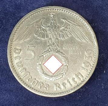 5 Reichsmark Drittes Reich "Hindenburg" 1939 J aus 900er Silber KM94