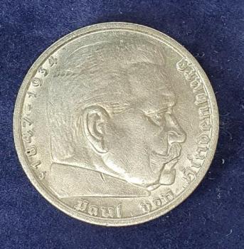 5 Reichsmark Drittes Reich "Hindenburg" 1939 J aus 900er Silber KM94