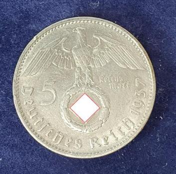 5 Reichsmark Drittes Reich "Hindenburg" 1937 F aus 900er Silber KM94