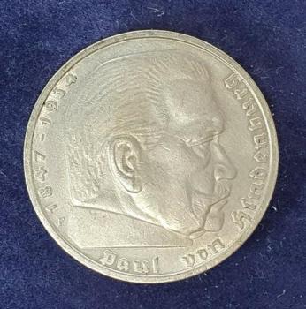 5 Reichsmark Drittes Reich "Hindenburg" 1937 F aus 900er Silber KM94