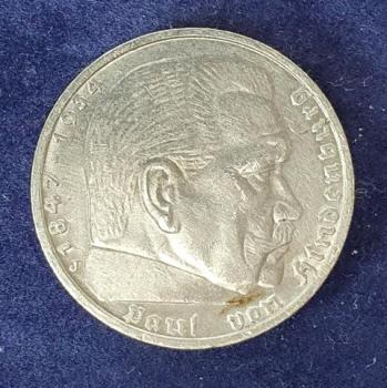 Preview: 5 Reichsmark Drittes Reich "Hindenburg" 1937 J aus 900er Silber KM94