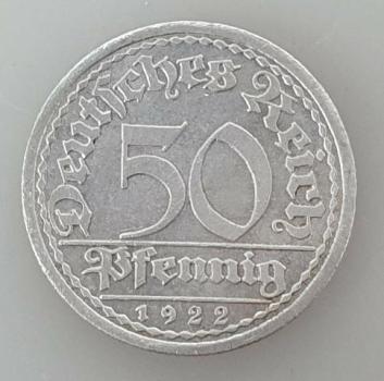 50 Pfennig 1922 A aus Aluminium -Ähren- -Weimarer Republik-