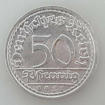 50 Pfennig 1921 A aus Aluminium -Ähren- -Weimarer Republik-