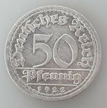 50 Pfennig 1922 G aus Aluminium -Ähren- -Weimarer Republik-