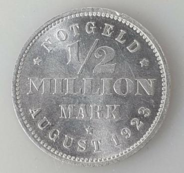 500.000 Mark 1/2 Million 1923 J Notgeld Stadt Hamburg Weimarer Republik aus Aluminium