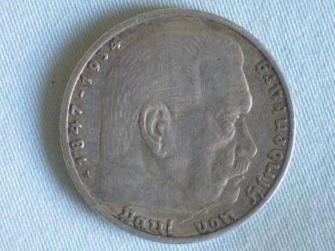 5 Reichsmark Drittes Reich 1936 A "Hindenburg", aus 900er Silber