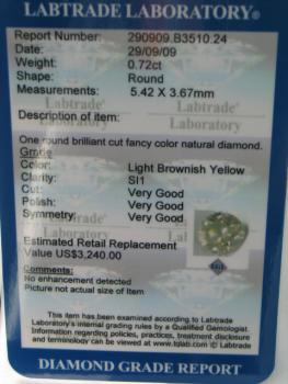 Preview: Natürlicher Diamant im Brillantschliff. 0.72 ct / si1 mit LGL Diamond Report