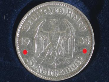 5 Reichsmark Drittes Reich "Garnisonskirche" 1934 E aus 900er Silber + Echtheitszertifikat