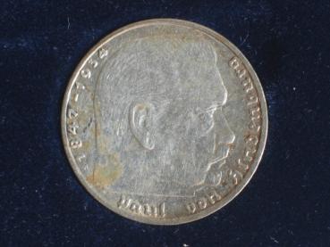 2 Reichsmark Drittes Reich "Hindenburg" 1937 A aus 625er Silber + Echtheitszertifikat