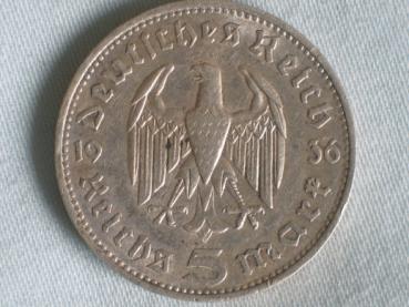 Preview: 5 Reichsmark "Hindenburg" III Reich 1936 F aus 900er Silber