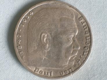5 Reichsmark "Hindenburg" III Reich 1936 F aus 900er Silber