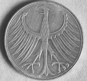 Preview: B531 "Silberadler" 5 DM aus 625er Silber 1974 D